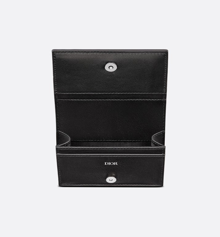Business Card Holder • Black Grained Calfskin with 'CD Icon' Signature