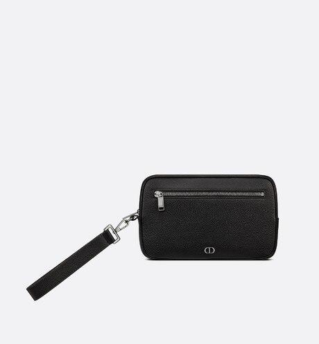 Toiletry Bag • Black Grained Calfskin with 'CD Icon' Signature