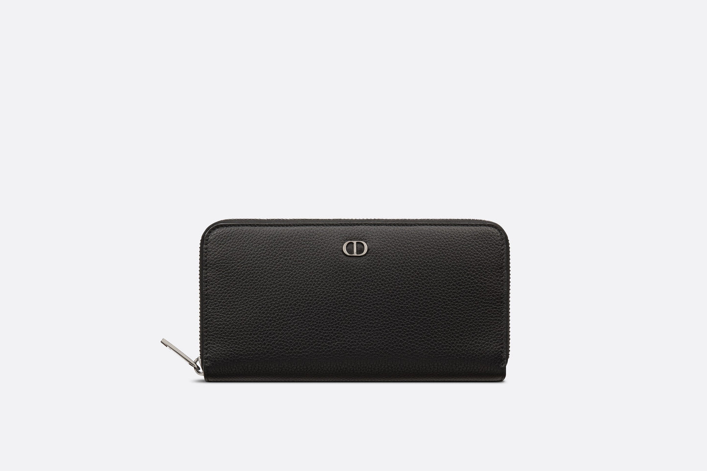 Zipped Long Wallet • Black Grained Calfskin with 'CD Icon' Signature