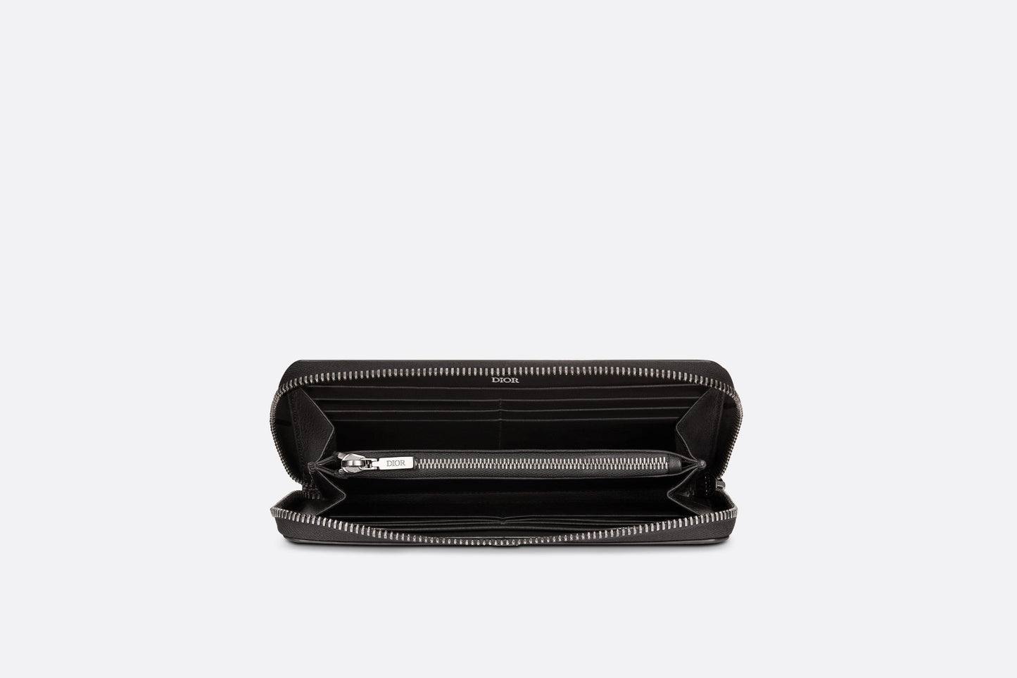 Zipped Long Wallet • Black Grained Calfskin with 'CD Icon' Signature