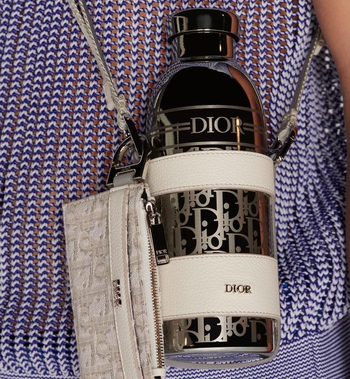 Bottle Holder with Shoulder Strap and Bottle • Off-White Grained Calfskin and Palladium-Finish Stainless Steel with Dior Oblique Motif