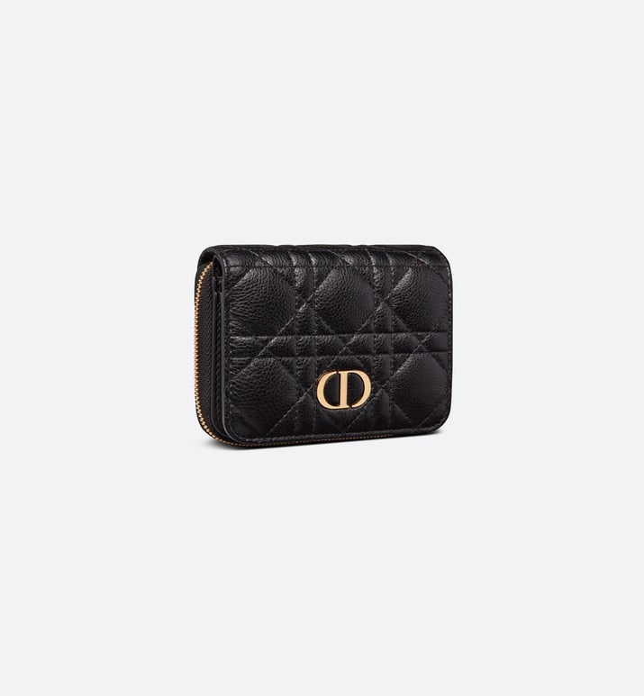 Dior Caro Compact Zipped Wallet • Black Supple Cannage Calfskin