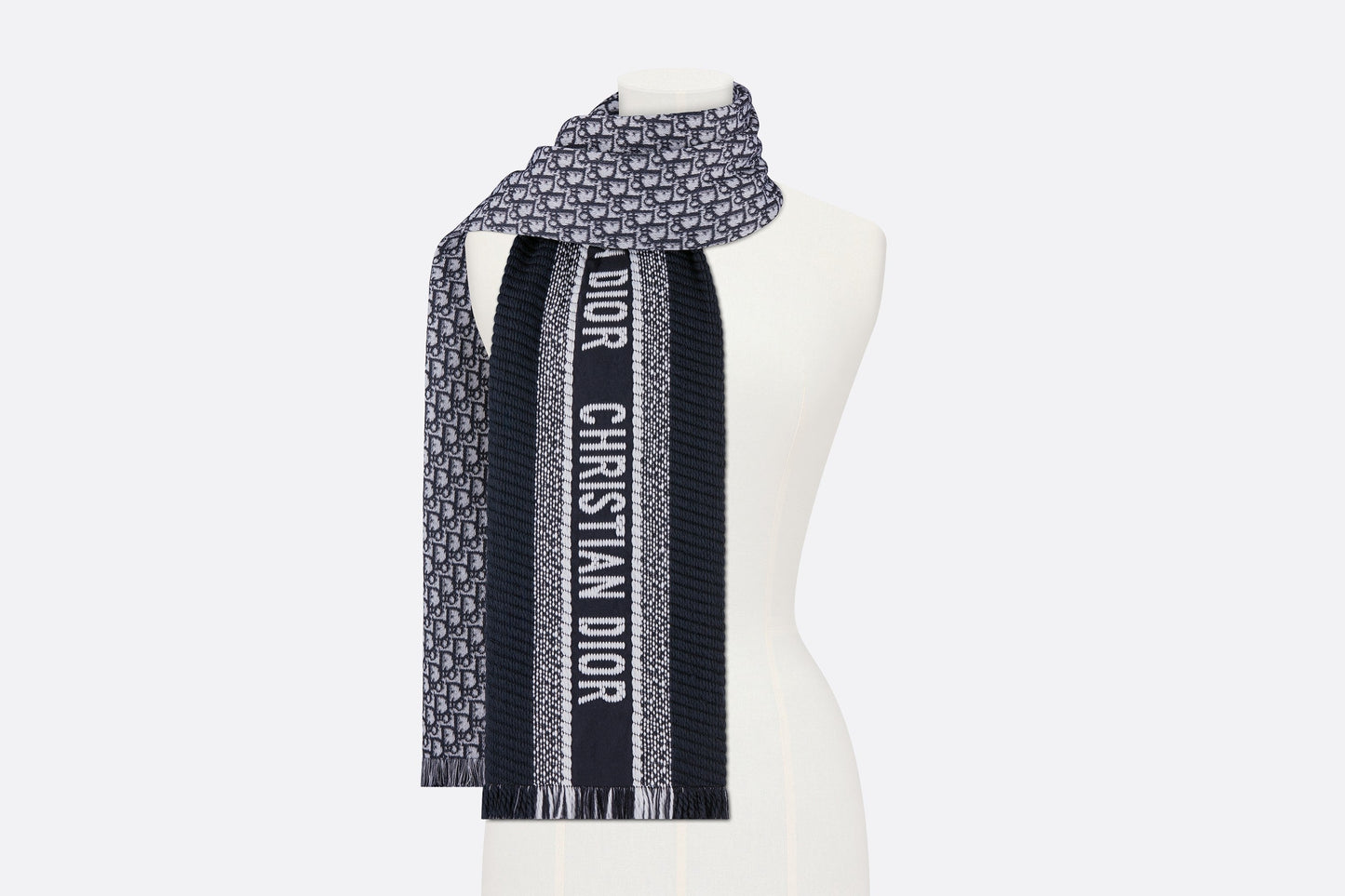 Dior Oblique University Reversible Scarf • Navy Blue Wool and Silk