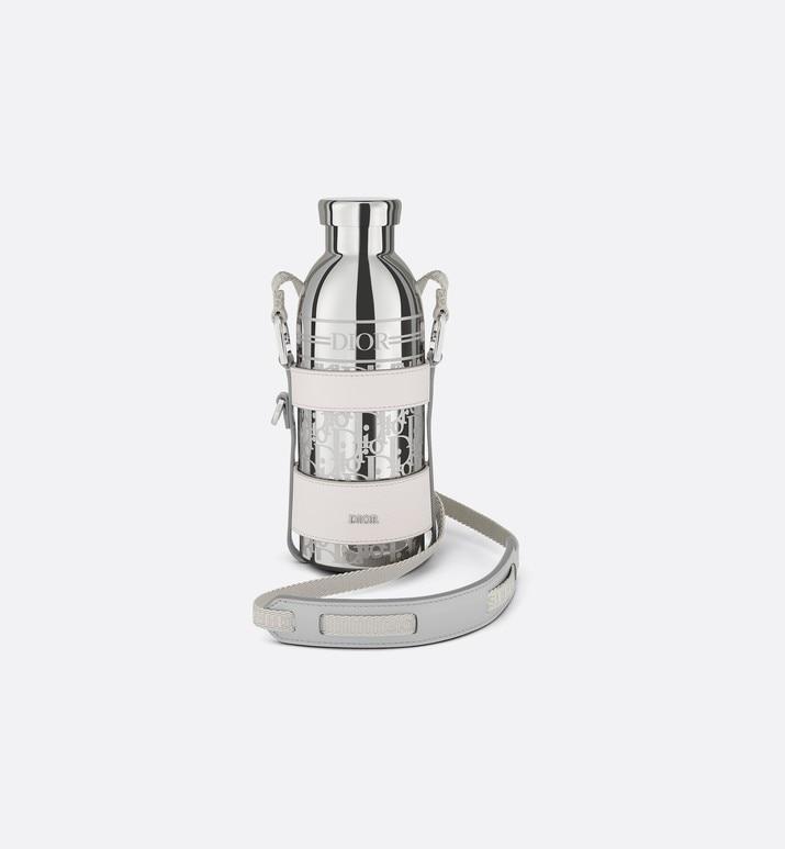 Bottle Holder with Shoulder Strap and Bottle • Off-White Grained Calfskin and Palladium-Finish Stainless Steel with Dior Oblique Motif
