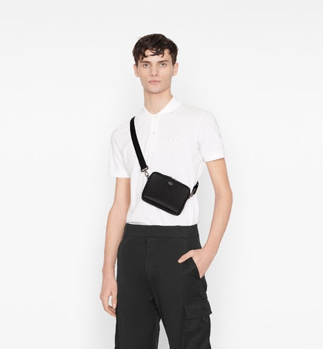 Pouch with Shoulder Strap • Black Grained Calfskin with 'CD Icon' Signature
