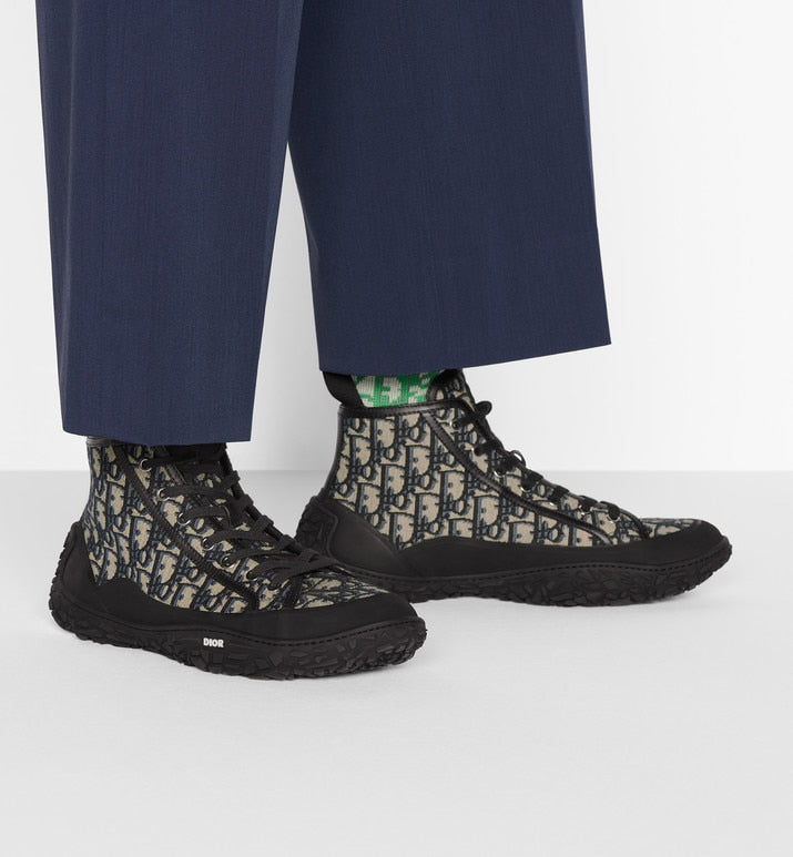 Diorizon Ankle Boot • Beige and Black Dior Oblique Jacquard and Black Rubber