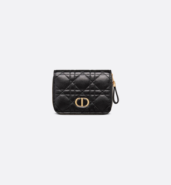 Dior Caro Compact Zipped Wallet • Black Supple Cannage Calfskin