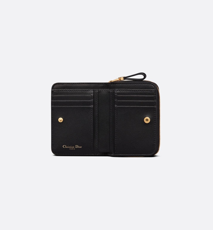 Dior Caro Compact Zipped Wallet • Black Supple Cannage Calfskin