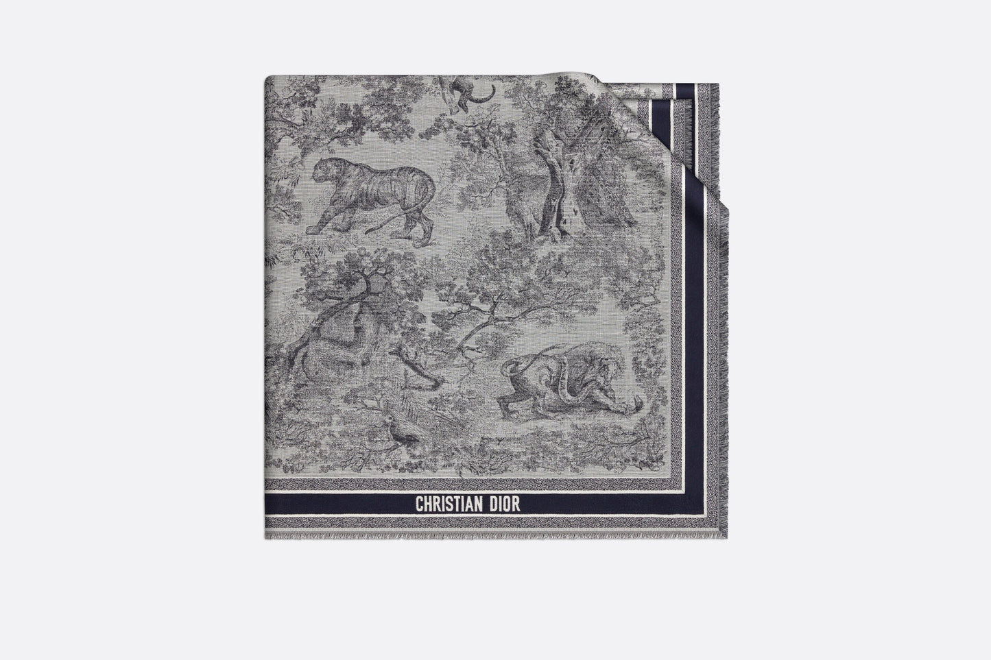 Toile de Jouy Shawl  • Ivory and Blue Wool, Silk and Cotton