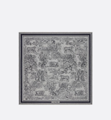 Toile de Jouy Shawl  • Ivory and Blue Wool, Silk and Cotton