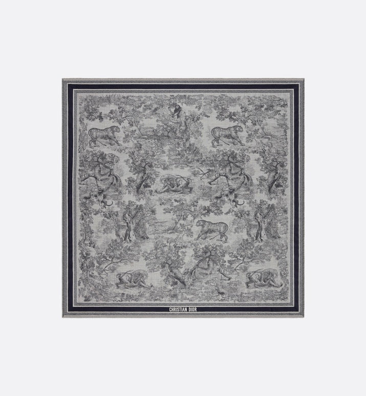 Toile de Jouy Shawl  • Ivory and Blue Wool, Silk and Cotton