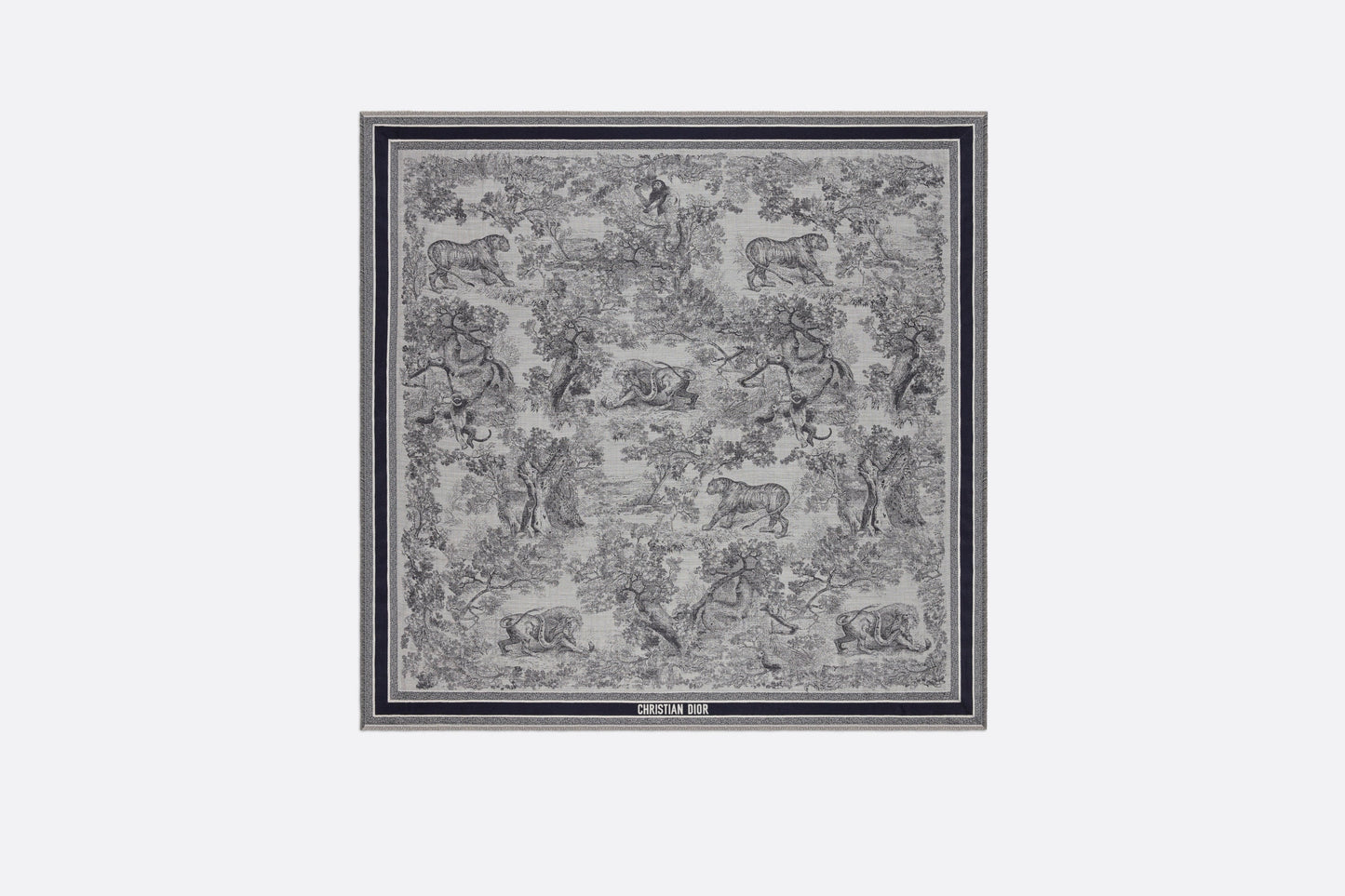 Toile de Jouy Shawl  • Ivory and Blue Wool, Silk and Cotton