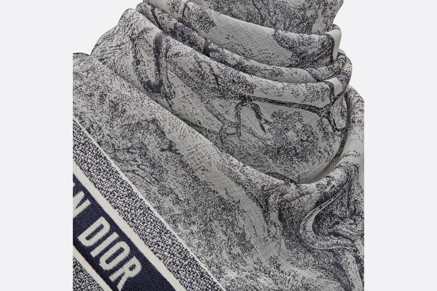 Toile de Jouy Shawl  • Ivory and Blue Wool, Silk and Cotton