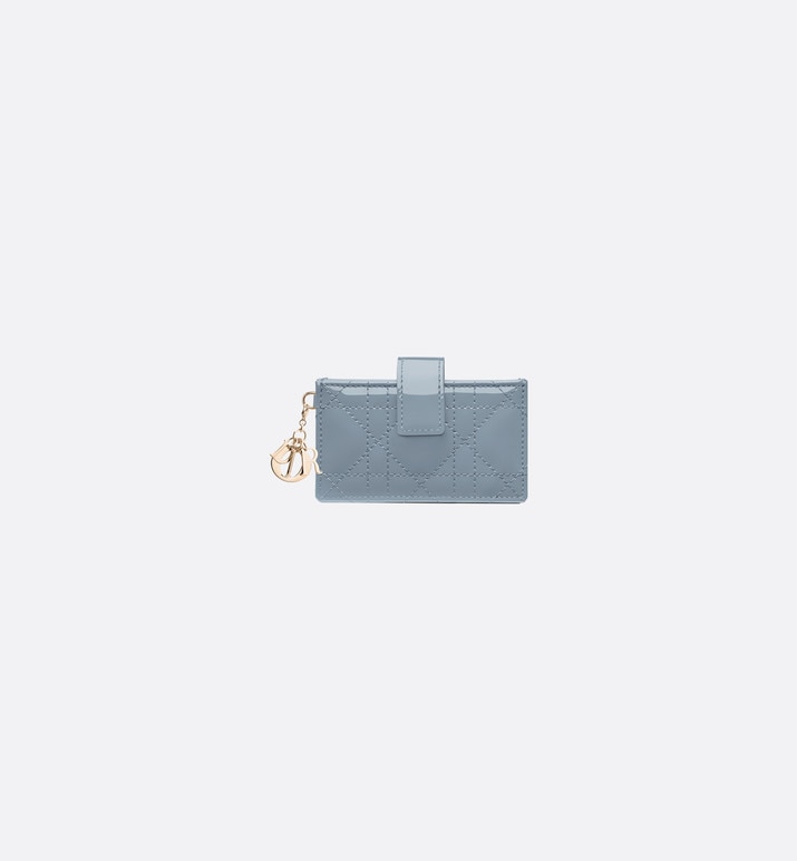 Lady Dior 5-Gusset Card Holder • Sky Blue Patent Cannage Calfskin