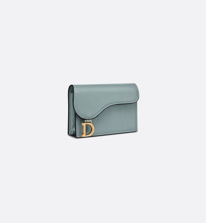 Saddle Flap Card Holder • Cloud Blue Goatskin