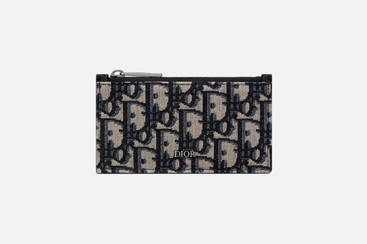 Zipped Card Holder • Beige and Black Dior Oblique Jacquard