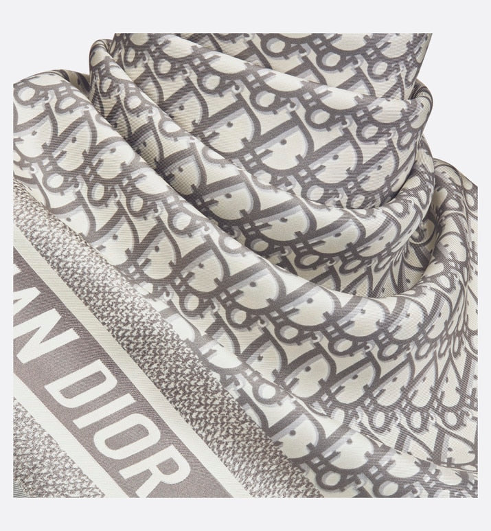 Dior Oblique Diortwin 90 Square Scarf • Gray and Navy Blue Silk Twill