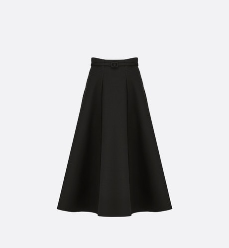 Mid-Length Skirt • Black Wool and Silk