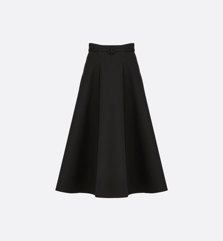 Mid-Length Skirt • Black Wool and Silk