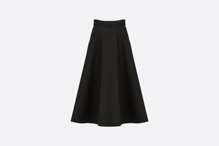 Mid-Length Skirt • Black Wool and Silk