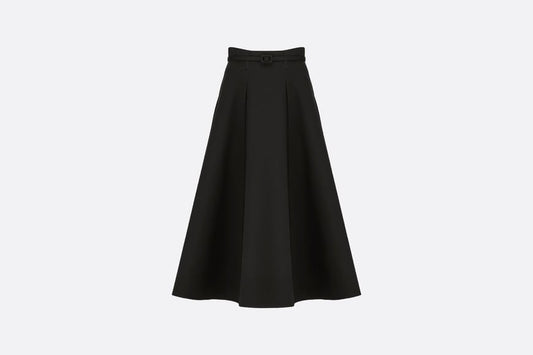 Mid-Length Skirt • Black Wool and Silk
