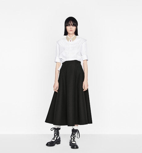 Mid-Length Skirt • Black Wool and Silk