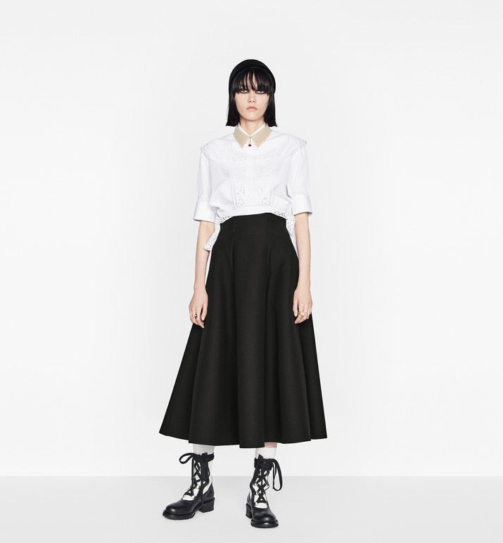 Mid-Length Skirt • Black Wool and Silk