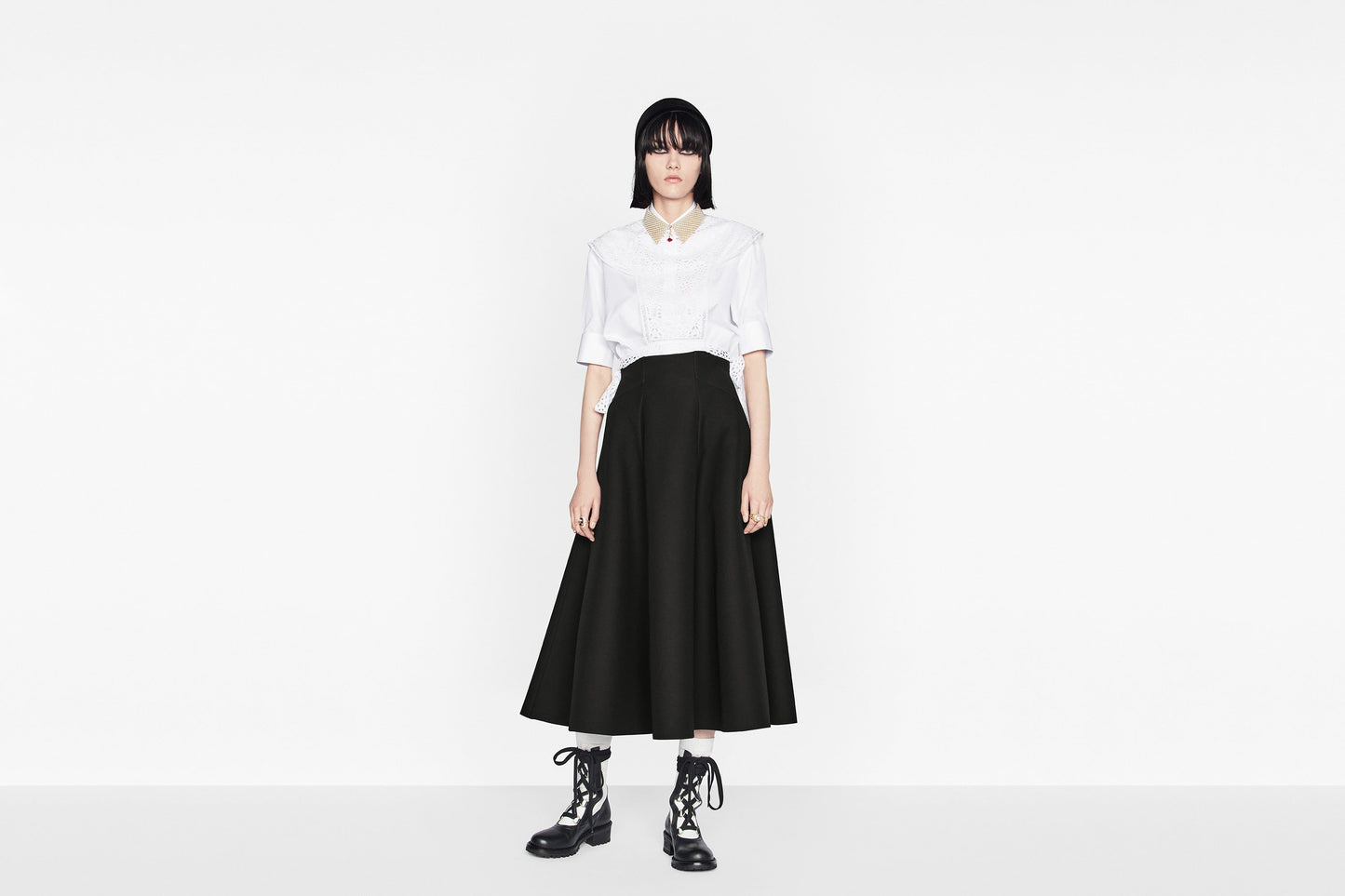 Mid-Length Skirt • Black Wool and Silk