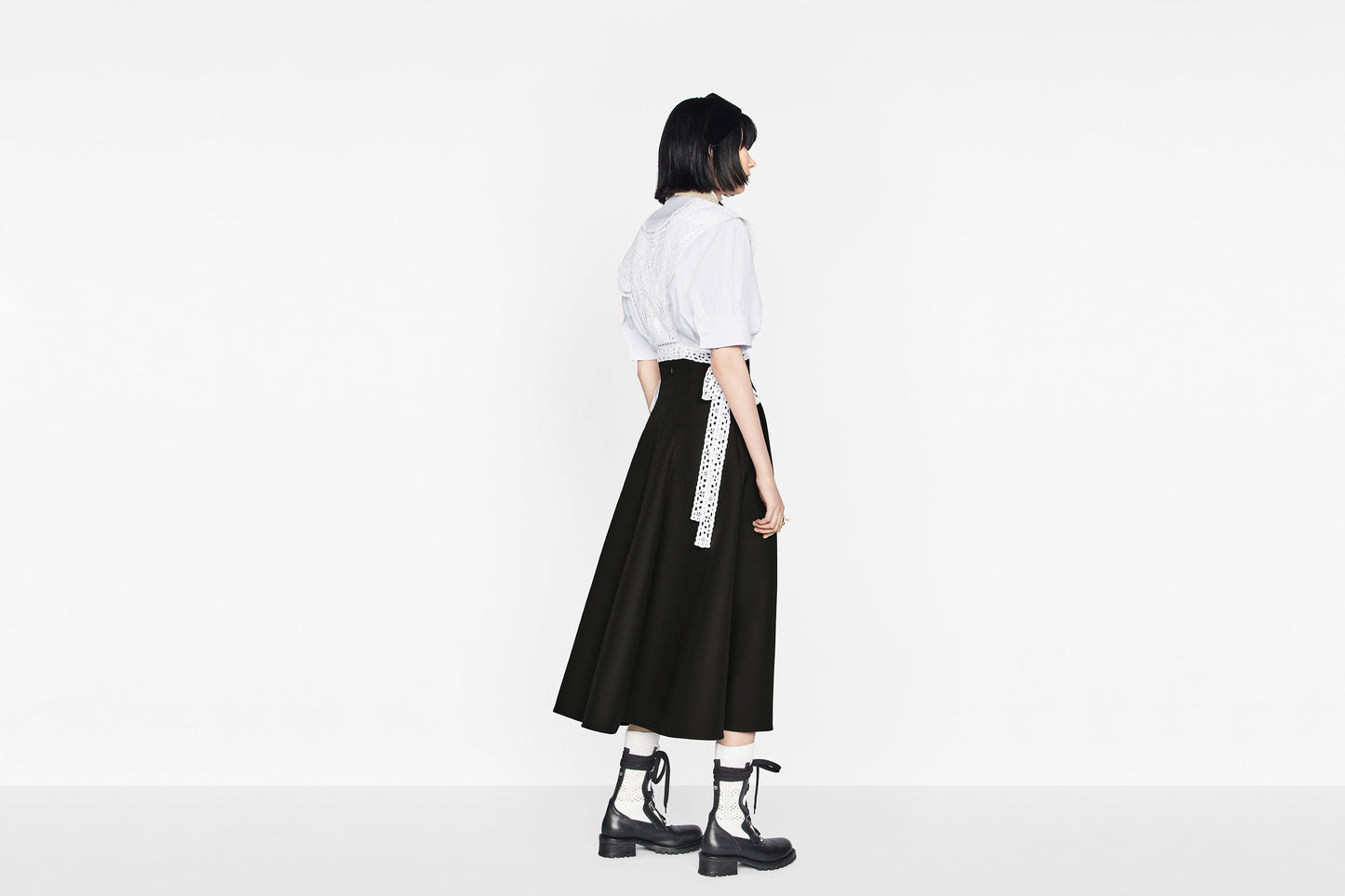 Mid-Length Skirt • Black Wool and Silk