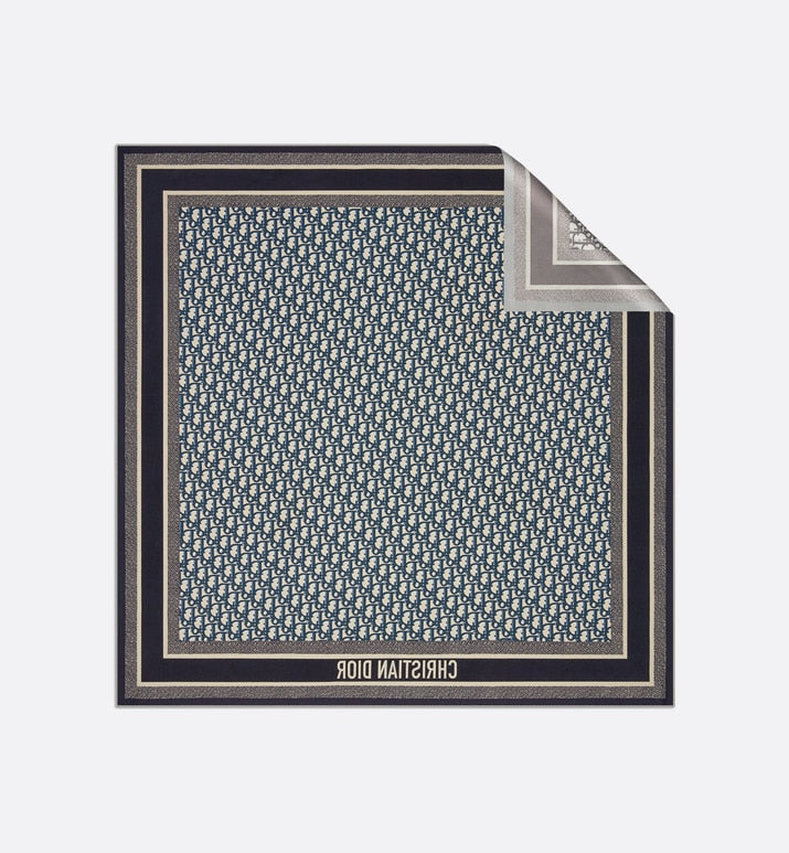 Dior Oblique Diortwin 90 Square Scarf • Gray and Navy Blue Silk Twill