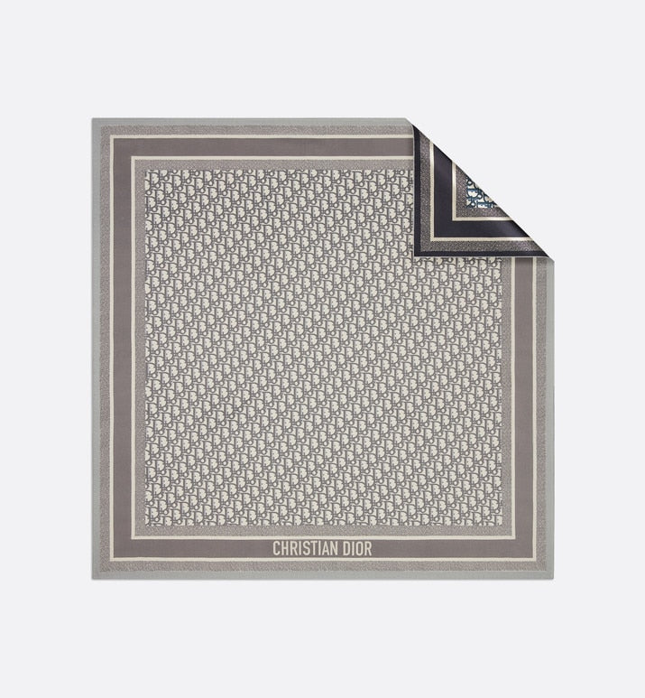 Dior Oblique Diortwin 90 Square Scarf • Gray and Navy Blue Silk Twill