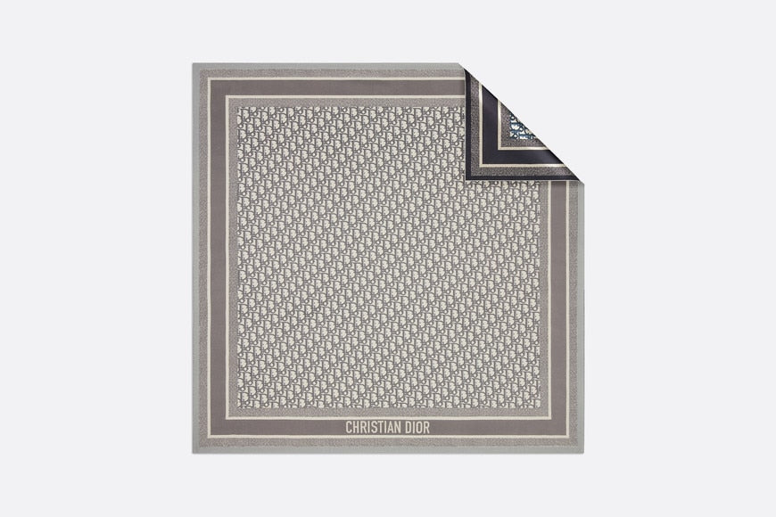 Dior Oblique Diortwin 90 Square Scarf • Gray and Navy Blue Silk Twill