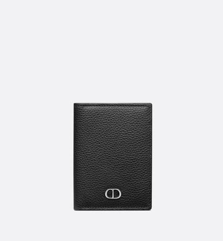 Bi-Fold Card Holder • Black Grained Calfskin with 'CD Icon' Signature