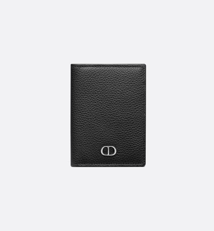 Bi-Fold Card Holder • Black Grained Calfskin with 'CD Icon' Signature
