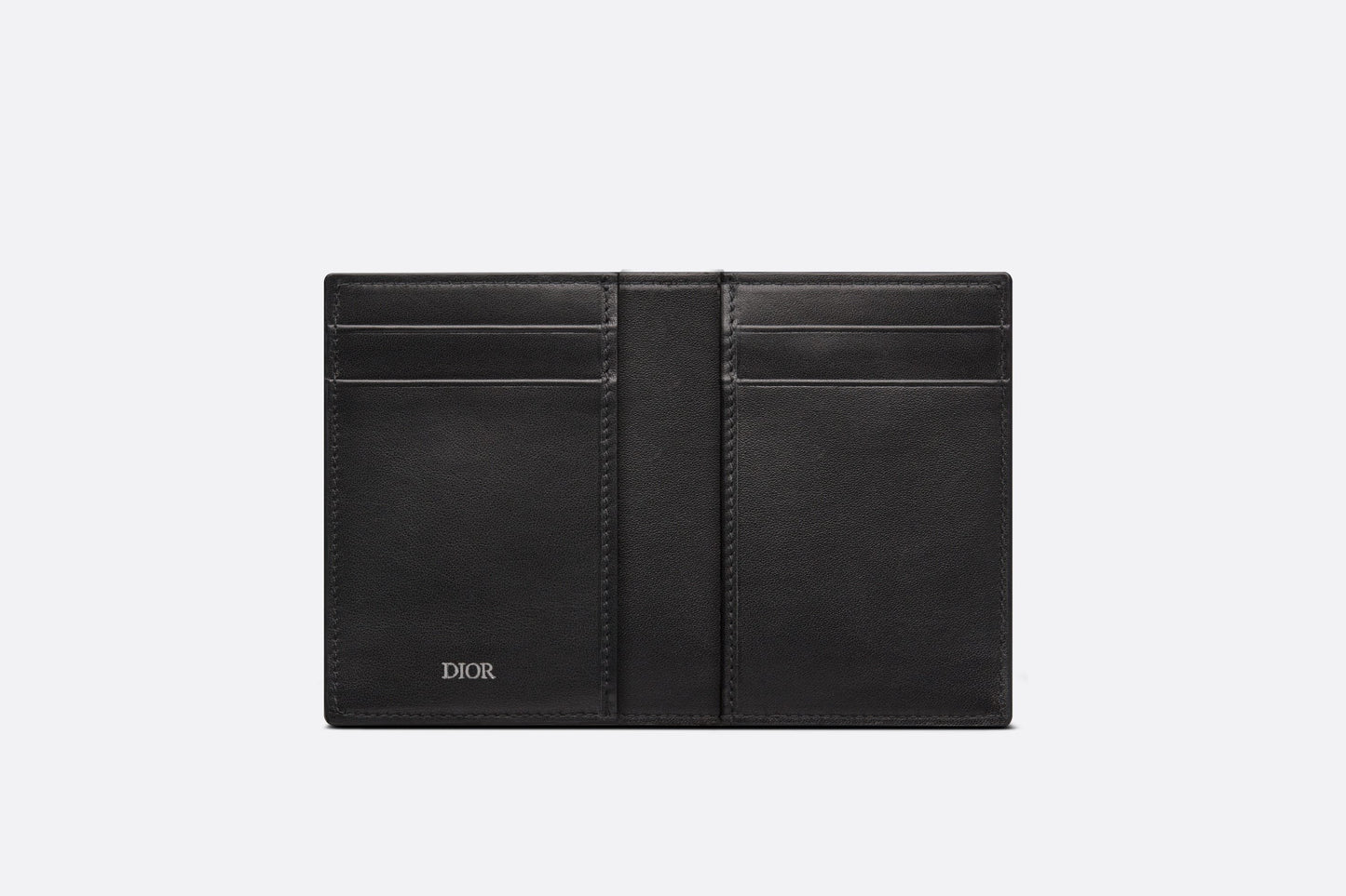 Bi-Fold Card Holder • Black Grained Calfskin with 'CD Icon' Signature