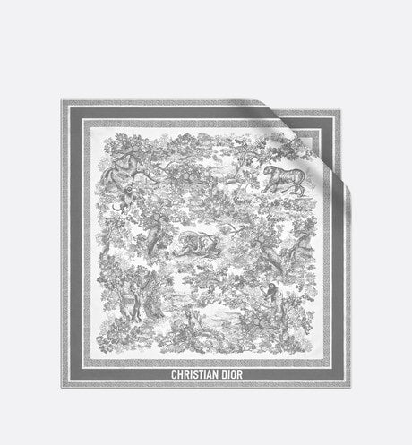 Toile de Jouy Sauvage 90 Square Scarf • Ivory and Gray Silk Twill