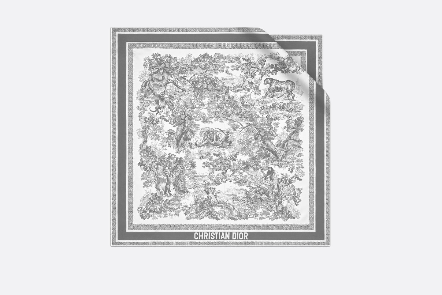 Toile de Jouy Sauvage 90 Square Scarf • Ivory and Gray Silk Twill