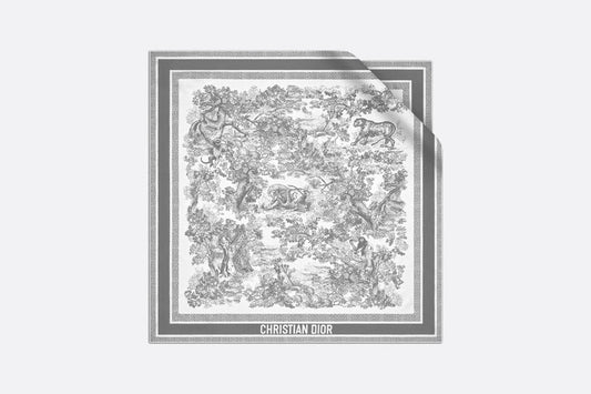 Toile de Jouy Sauvage 90 Square Scarf • Ivory and Gray Silk Twill