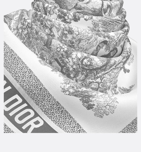 Toile de Jouy Sauvage 90 Square Scarf • Ivory and Gray Silk Twill