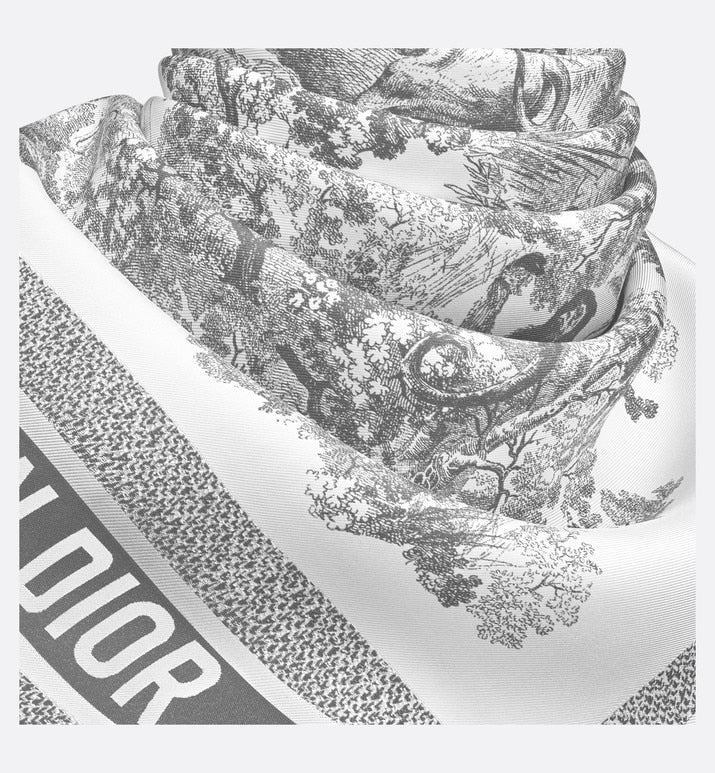 Toile de Jouy Sauvage 90 Square Scarf • Ivory and Gray Silk Twill