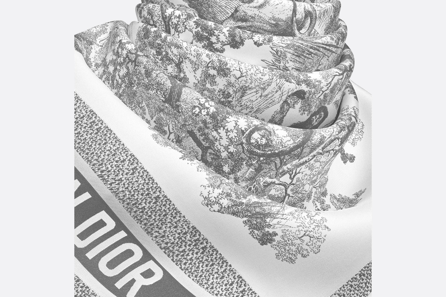 Toile de Jouy Sauvage 90 Square Scarf • Ivory and Gray Silk Twill