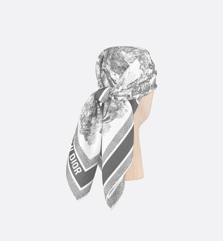 Toile de Jouy Sauvage 90 Square Scarf • Ivory and Gray Silk Twill