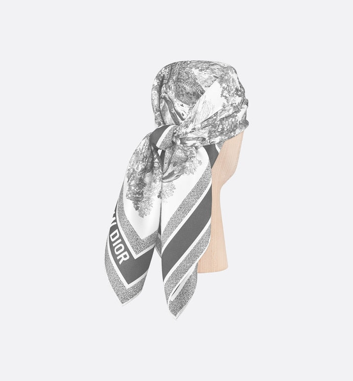 Toile de Jouy Sauvage 90 Square Scarf • Ivory and Gray Silk Twill