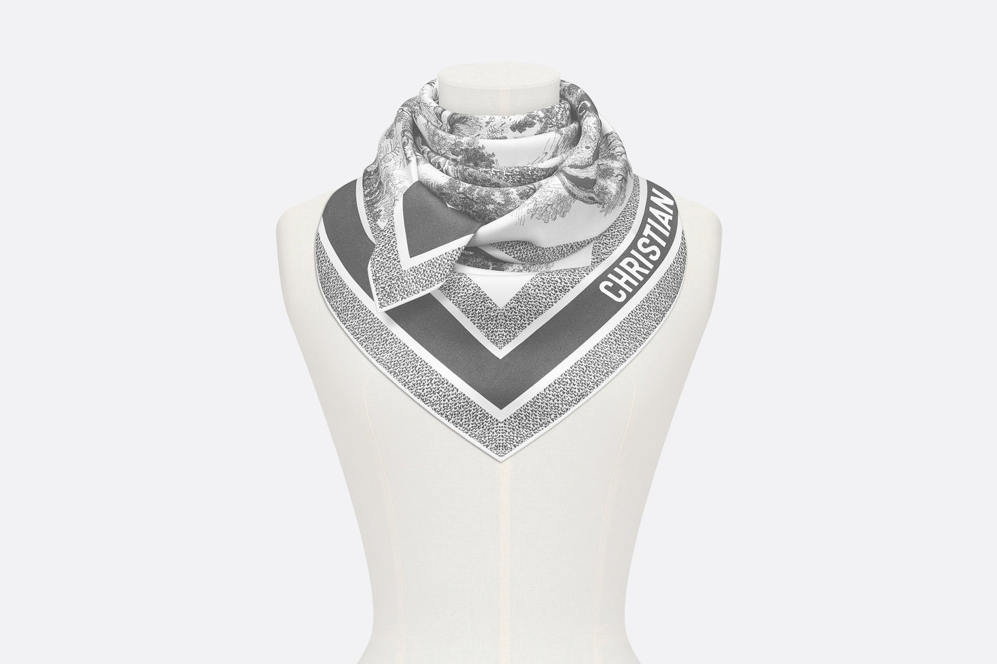 Toile de Jouy Sauvage 90 Square Scarf • Ivory and Gray Silk Twill