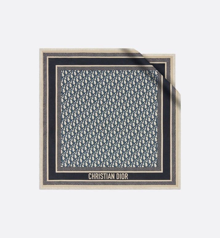 Dior Oblique Diortwin Square Scarf • Navy Blue Silk Twill