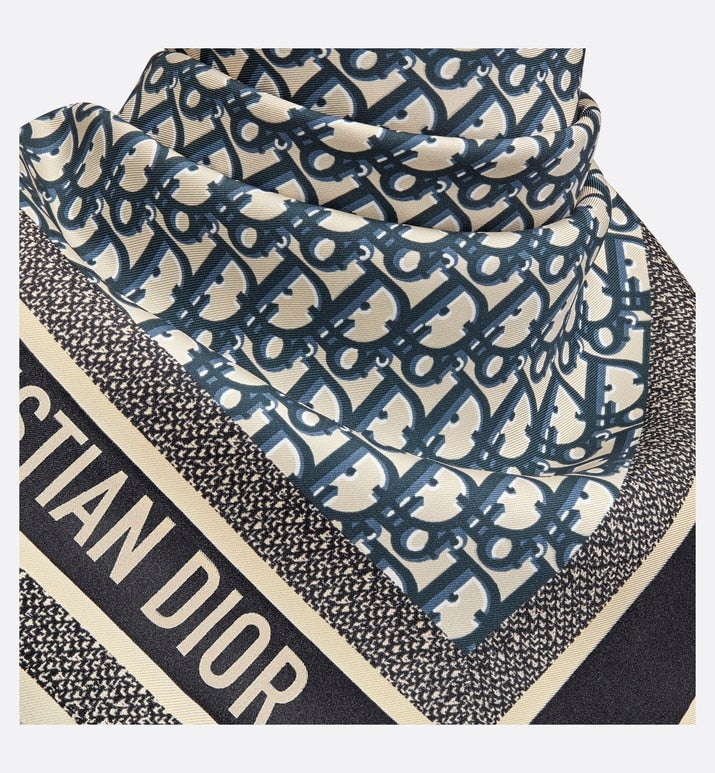 Dior Oblique Diortwin Square Scarf • Navy Blue Silk Twill