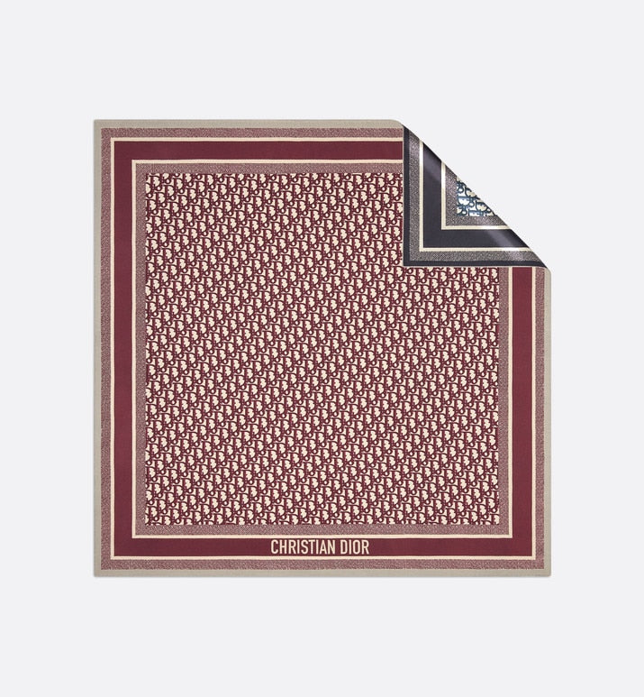 Dior Oblique Diortwin 90 Square Scarf • Burgundy and Navy Blue Silk Twill
