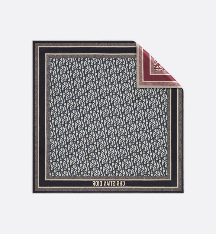 Dior Oblique Diortwin 90 Square Scarf • Burgundy and Navy Blue Silk Twill