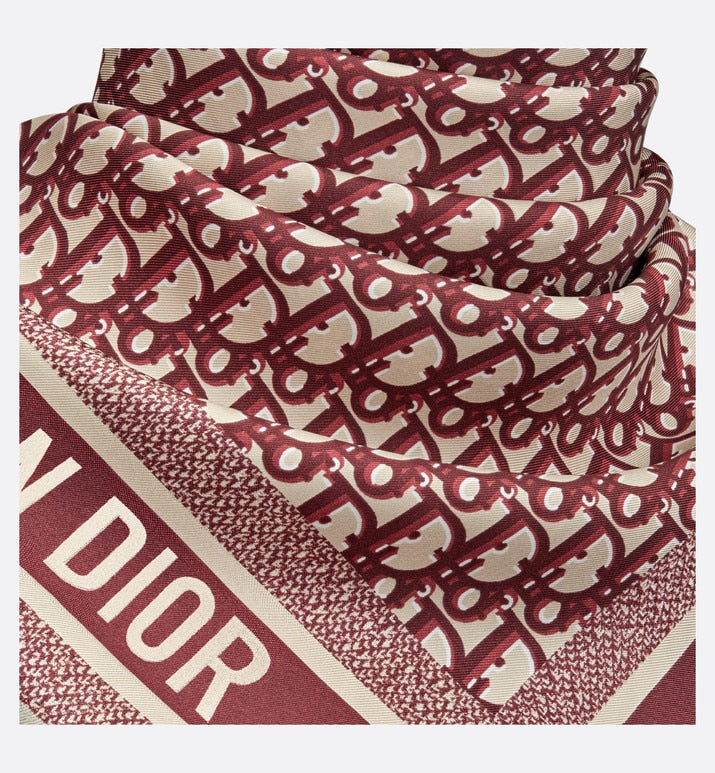 Dior Oblique Diortwin 90 Square Scarf • Burgundy and Navy Blue Silk Twill