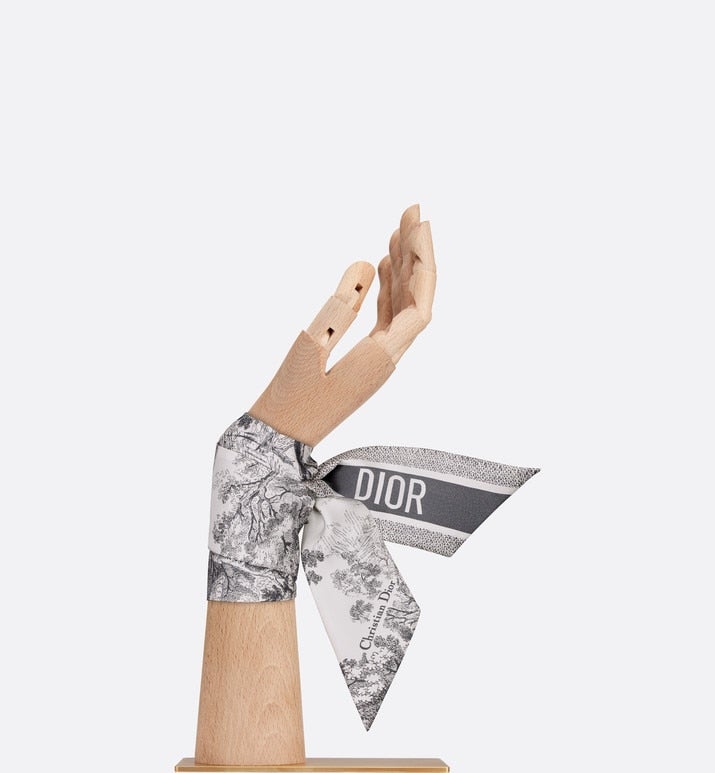 Toile de Jouy Sauvage Mitzah Scarf • Ivory and Gray Silk Twill